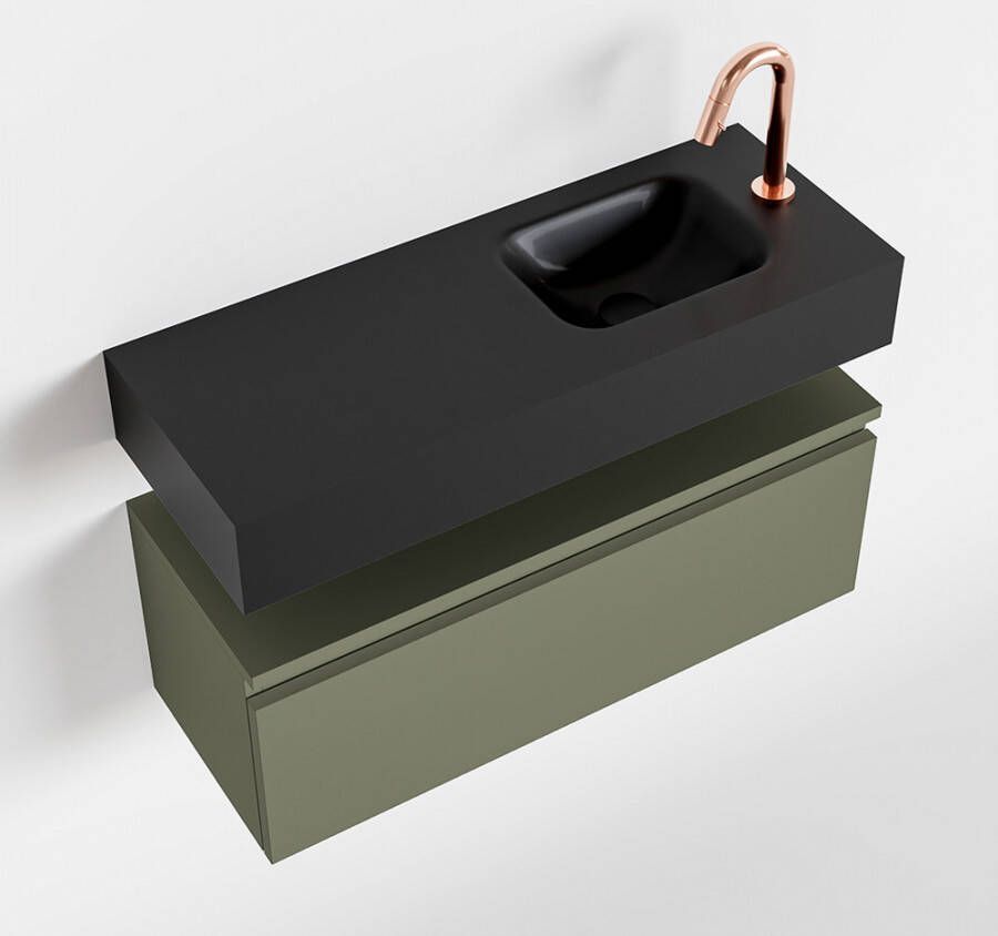 Mondiaz ANDOR Toiletmeubel 80x30x30cm met 1 kraangaten 1 lades army mat Wastafel Lex rechts Solid Surface Zwart FK75343580