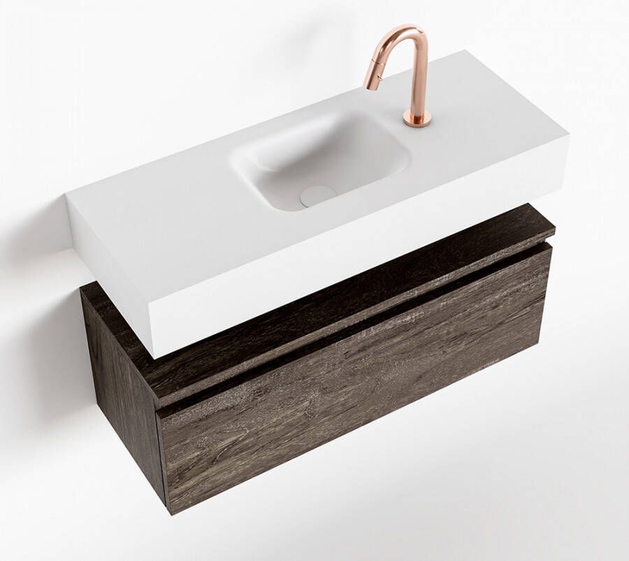 Mondiaz ANDOR Toiletmeubel 80x30x30cm met 1 kraangaten 1 lades dark brown mat Wastafel Lex midden Solid Surface Wit FK75343402
