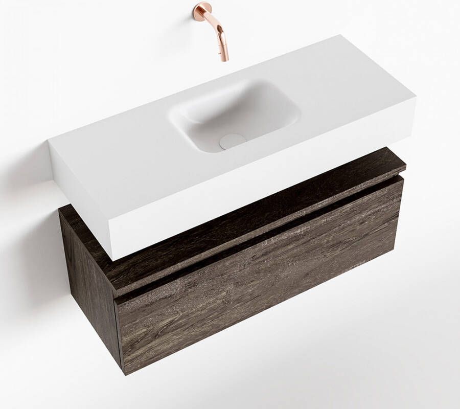 Mondiaz ANDOR Toiletmeubel 80x30x30cm met 0 kraangaten 1 lades dark brown mat Wastafel Lex midden Solid Surface Wit FK75343403
