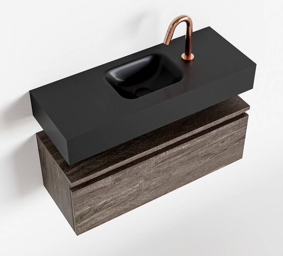 Mondiaz ANDOR Toiletmeubel 80x30x30cm met 1 kraangaten 1 lades dark brown mat Wastafel Lex midden Solid Surface Zwart FK75343750