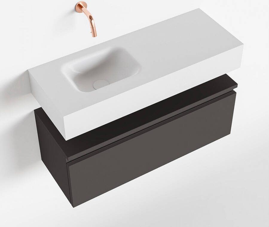 Mondiaz ANDOR Toiletmeubel 80x30x30cm met 0 kraangaten 1 lades dark grey mat Wastafel Lex links Solid Surface Wit FK75343173