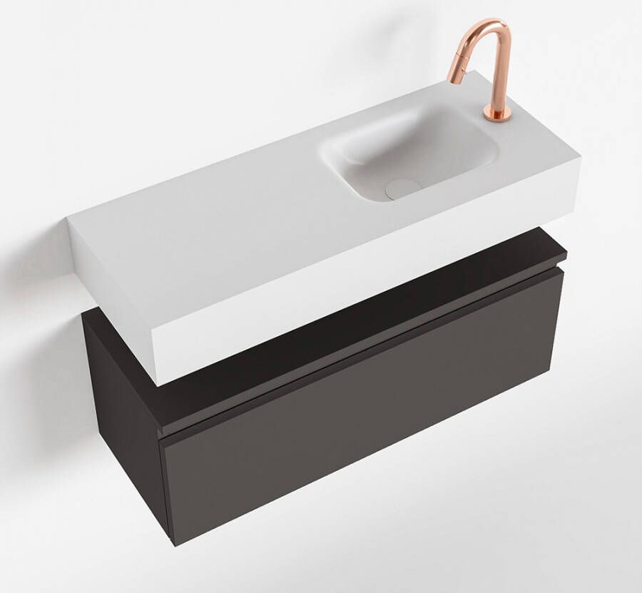 Mondiaz ANDOR Toiletmeubel 80x30x30cm met 1 kraangaten 1 lades dark grey mat Wastafel Lex rechts Solid Surface Wit FK75343174