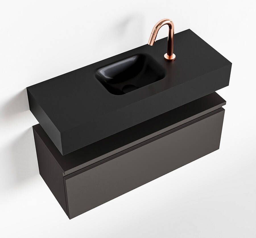 Mondiaz ANDOR Toiletmeubel 80x30x30cm met 1 kraangaten 1 lades dark grey mat Wastafel Lex midden Solid Surface Zwart FK75343518