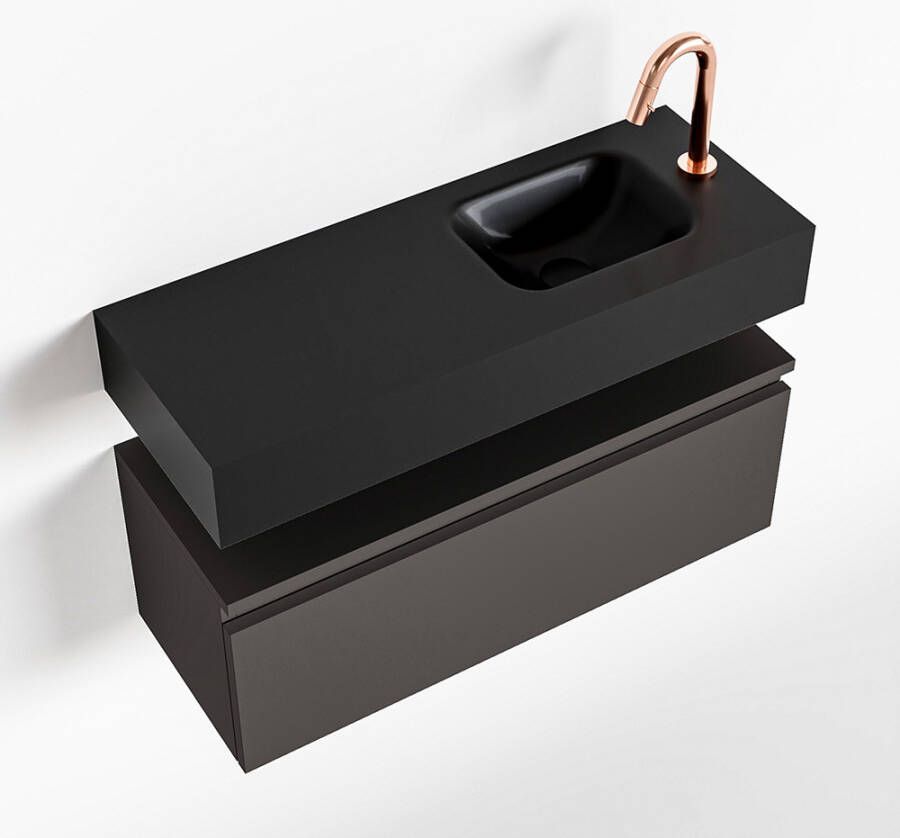 Mondiaz ANDOR Toiletmeubel 80x30x30cm met 1 kraangaten 1 lades dark grey mat Wastafel Lex rechts Solid Surface Zwart FK75343522