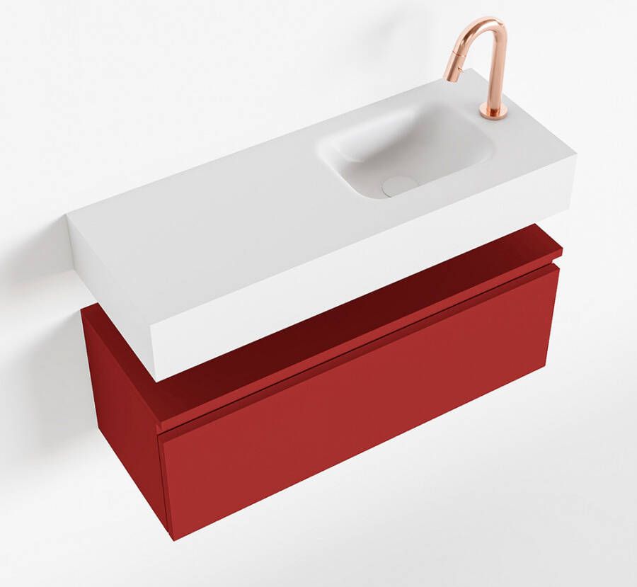 Mondiaz ANDOR Toiletmeubel 80x30x30cm met 1 kraangaten 1 lades fire mat Wastafel Lex rechts Solid Surface Wit FK75343290