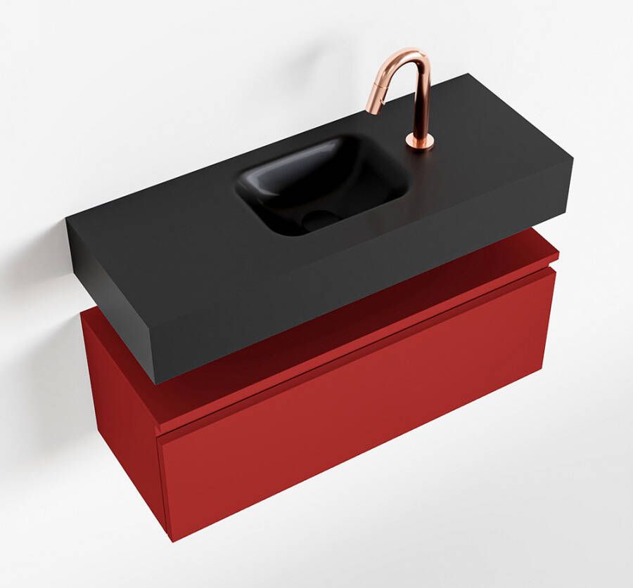 Mondiaz ANDOR Toiletmeubel 80x30x30cm met 1 kraangaten 1 lades fire mat Wastafel Lex midden Solid Surface Zwart FK75343634