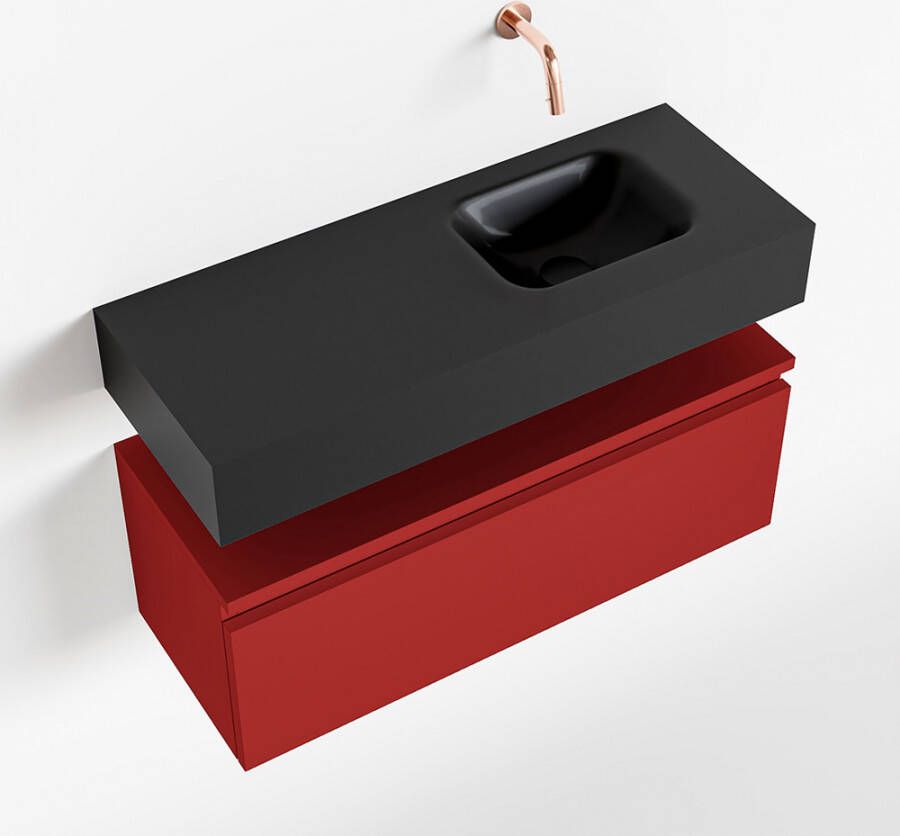 Mondiaz ANDOR Toiletmeubel 80x30x30cm met 0 kraangaten 1 lades fire mat Wastafel Lex rechts Solid Surface Zwart FK75343639