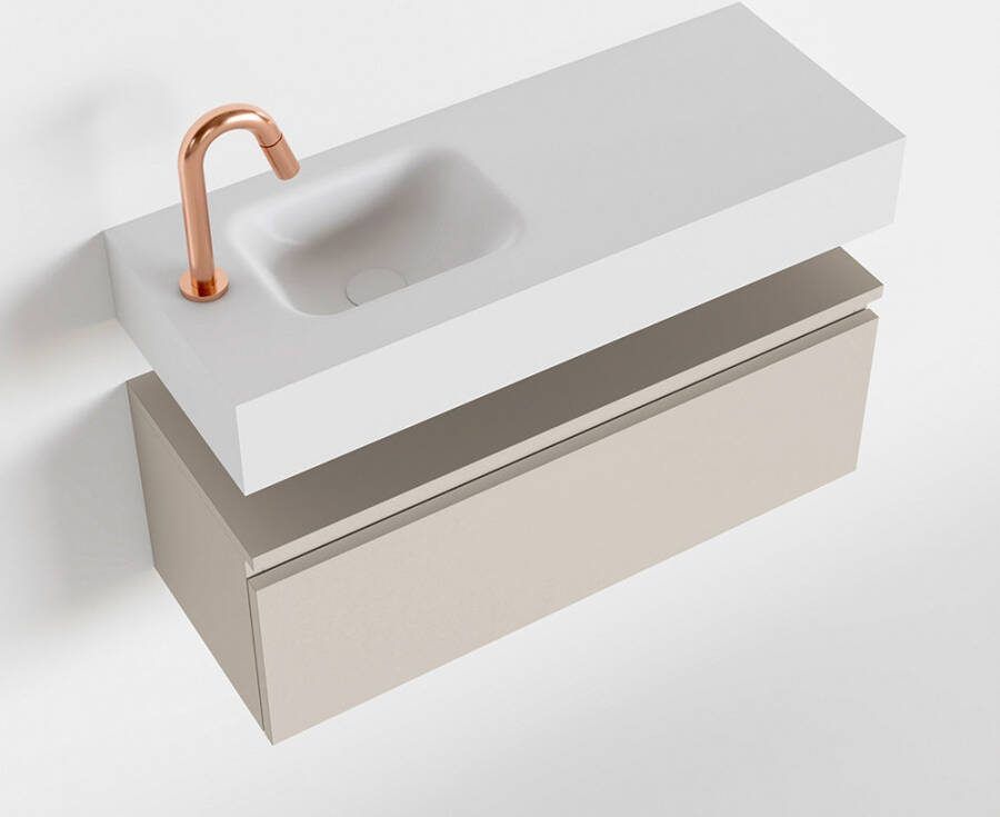 Mondiaz ANDOR Toiletmeubel 80x30x30cm met 1 kraangaten 1 lades linen mat Wastafel Lex links Solid Surface Wit FK75343317