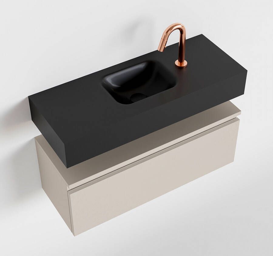 Mondiaz ANDOR Toiletmeubel 80x30x30cm met 1 kraangaten 1 lades linen mat Wastafel Lex midden Solid Surface Zwart FK75343663