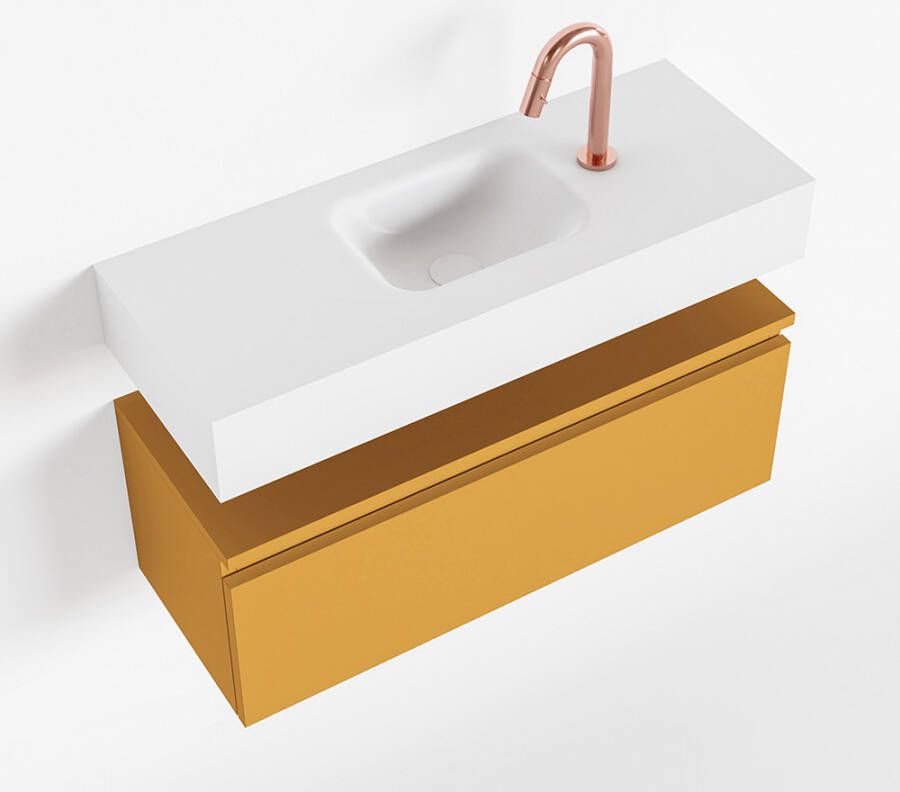 Mondiaz ANDOR Toiletmeubel 80x30x30cm met 1 kraangaten 1 lades ocher mat Wastafel Lex midden Solid Surface Wit FK75343257