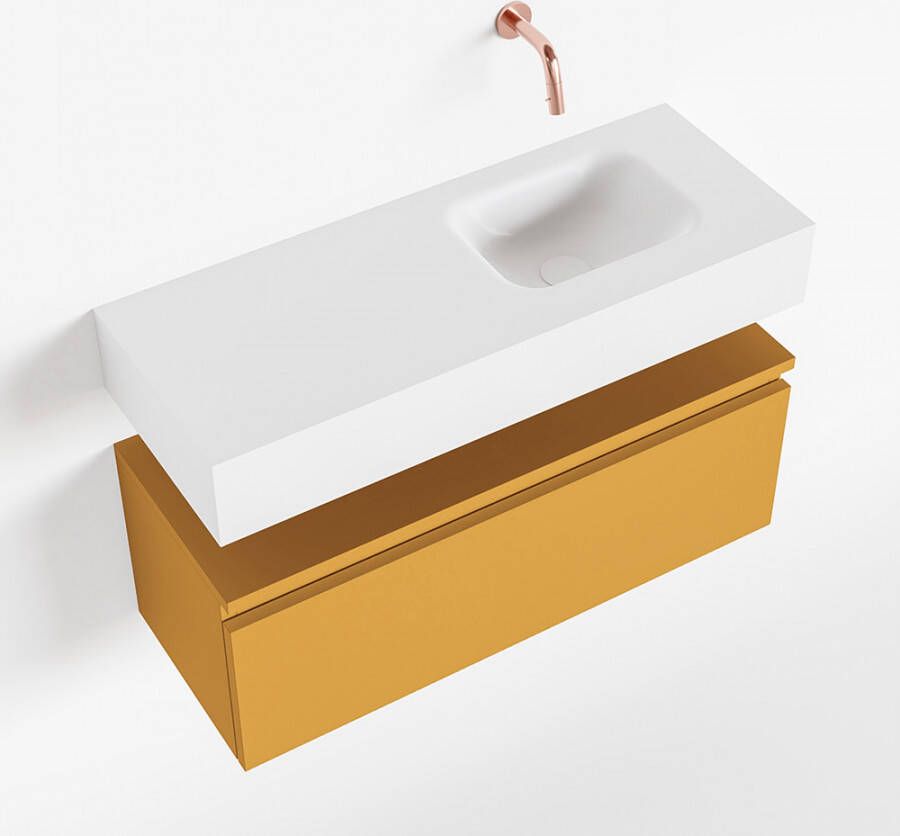 Mondiaz ANDOR Toiletmeubel 80x30x30cm met 0 kraangaten 1 lades ocher mat Wastafel Lex rechts Solid Surface Wit FK75343262