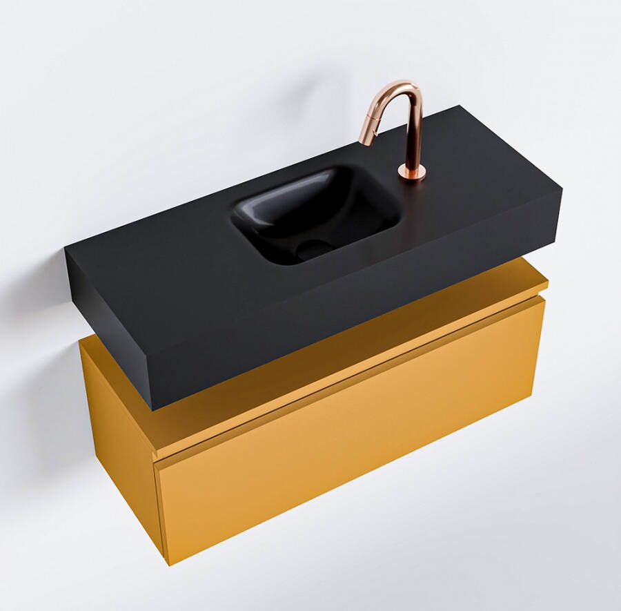 Mondiaz ANDOR Toiletmeubel 80x30x30cm met 1 kraangaten 1 lades ocher mat Wastafel Lex midden Solid Surface Zwart FK75343605