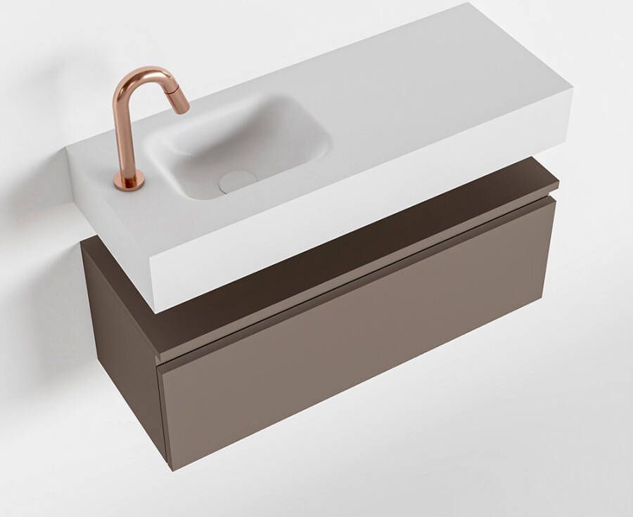 Mondiaz ANDOR Toiletmeubel 80x30x30cm met 1 kraangaten 1 lades smoke mat Wastafel Lex links Solid Surface Wit FK75343201