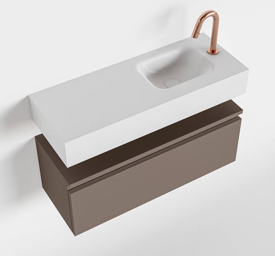 Mondiaz ANDOR Toiletmeubel 80x30x30cm met 1 kraangaten 1 lades smoke mat Wastafel Lex rechts Solid Surface Wit FK75343203