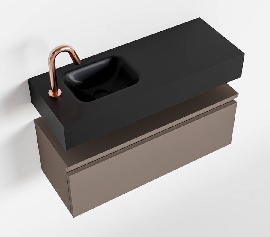 Mondiaz ANDOR Toiletmeubel 80x30x30cm met 1 kraangaten 1 lades smoke mat Wastafel Lex links Solid Surface Zwart FK75343549