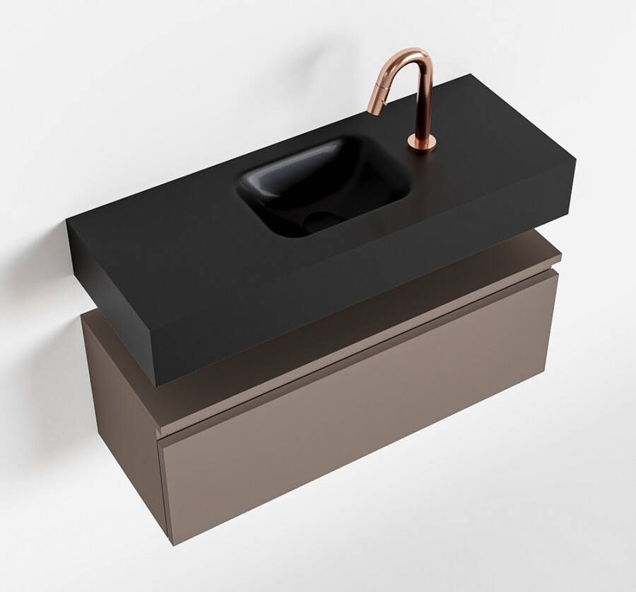 Mondiaz ANDOR Toiletmeubel 80x30x30cm met 1 kraangaten 1 lades smoke mat Wastafel Lex midden Solid Surface Zwart FK75343547