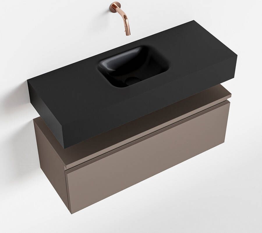 Mondiaz ANDOR Toiletmeubel 80x30x30cm met 0 kraangaten 1 lades smoke mat Wastafel Lex midden Solid Surface Zwart FK75343548