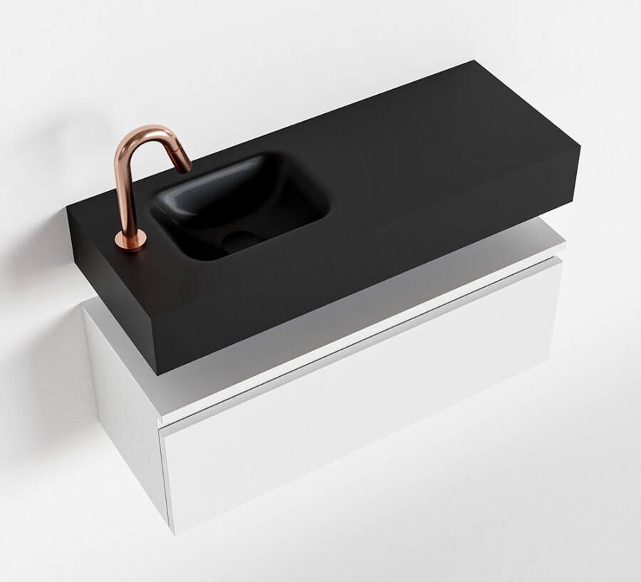 Mondiaz ANDOR Toiletmeubel 80x30x30cm met 1 kraangaten 1 lades talc mat Wastafel Lex links Solid Surface Zwart FK75343462