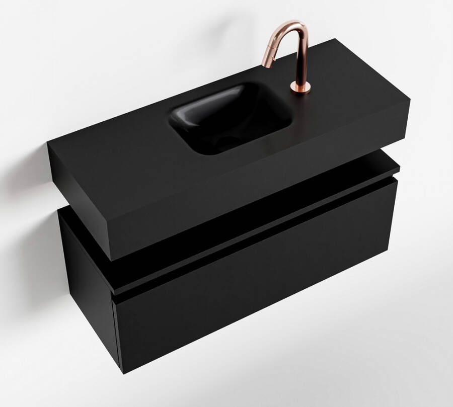 Mondiaz ANDOR Toiletmeubel 80x30x30cm met 1 kraangaten 1 lades urban mat Wastafel Lex midden Solid Surface Zwart FK75343489