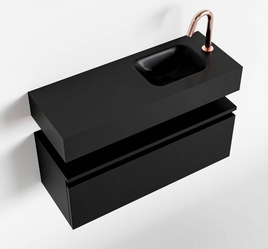 Mondiaz ANDOR Toiletmeubel 80x30x30cm met 1 kraangaten 1 lades urban mat Wastafel Lex rechts Solid Surface Zwart FK75343493