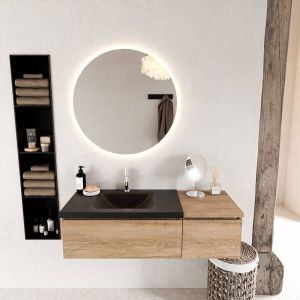 Mondiaz BUKLA badmeubelset 120x45x34cm 1 kraangat wasbak links solid surface Urban greeploos 2 lades met softclose Melamine Washed Oak BUKLA10088