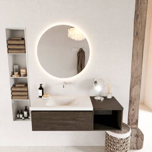 Mondiaz BUKLA badmeubelset 120x45x34cm 0 kraangaten wasbak links solid surface Talc greeploos 1 lade met softclose Melamine Dark brown BUKLA20111