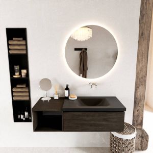 Mondiaz BUKLA badmeubelset 120x45x34cm 0 kraangaten wasbak rechts solid surface Talc greeploos 1 lade met softclose Melamine Dark brown BUKLA20113