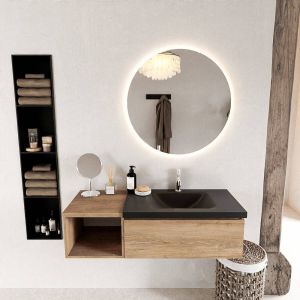 Mondiaz BUKLA badmeubelset 120x45x34cm 1 kraangat wasbak rechts solid surface Urban greeploos 1 lade met softclose Melamine Washed Oak BUKLA20070