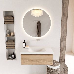 Mondiaz BUKLA Badkamermeubelset 80x45x34cm 0 kraangaten wasbak midden solid surface Urban greeploos 1 lade Melamine Washed Oak BUKLA10067
