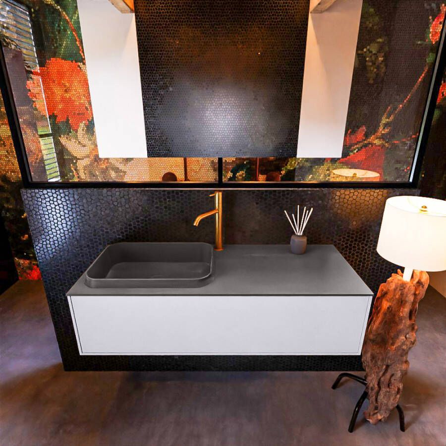 Mondiaz ERIN 120cm badmeubelset onderkast kleur Cale met 1 lade Wastafel RIDGE links 1 kraangat kleur Dark grey ERIN11709