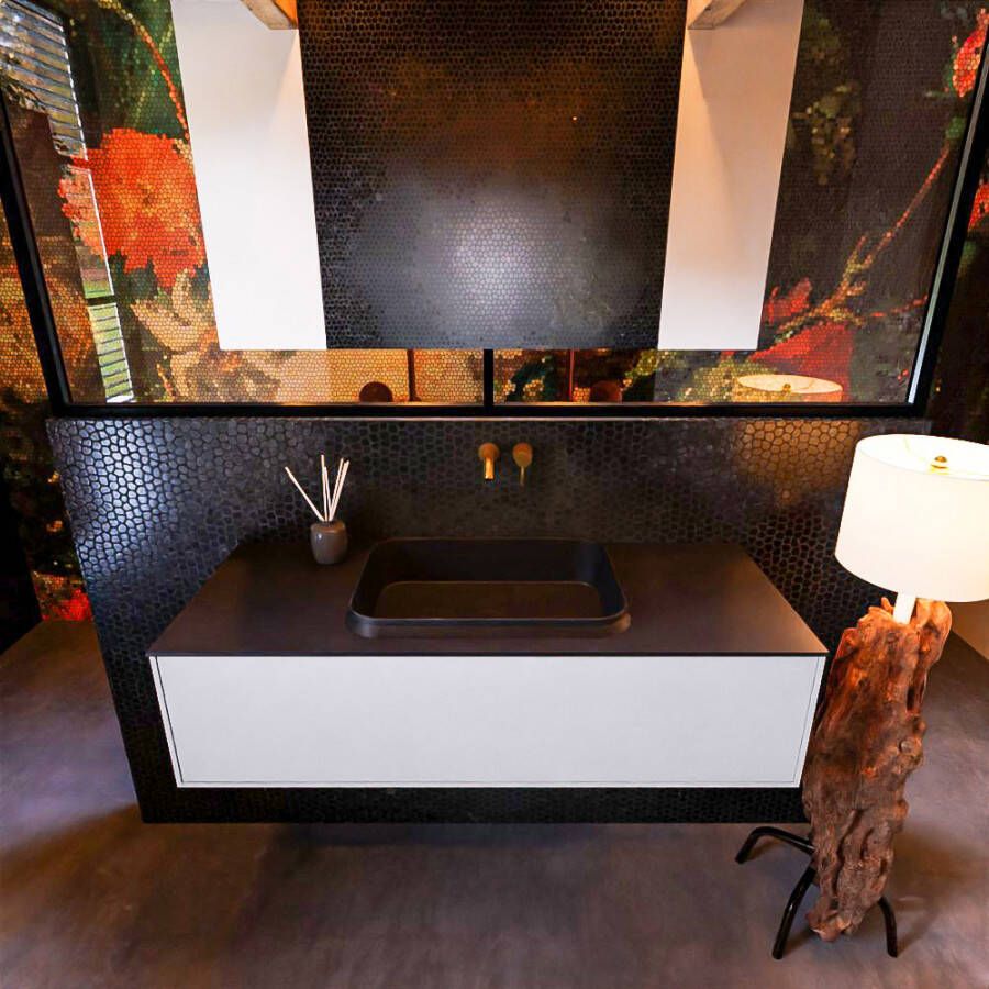 Mondiaz ERIN 120cm badmeubelset onderkast kleur Cale met 1 lade Wastafel RIDGE midden zonder kraangaten kleur Linen ERIN12453