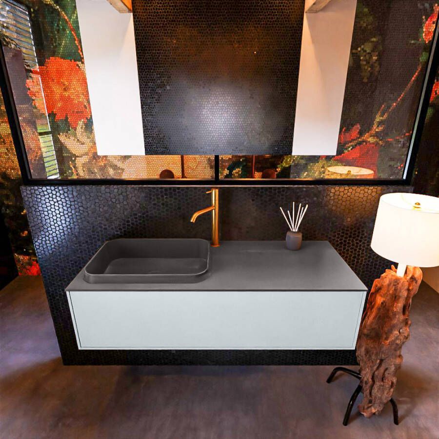 Mondiaz ERIN 120cm badmeubelset onderkast kleur Clay met 1 lade Wastafel RIDGE links 1 kraangat kleur Dark grey ERIN11641