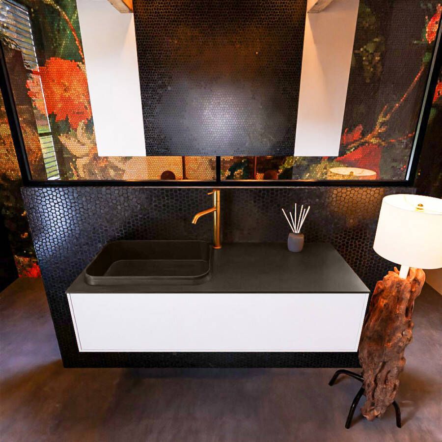 Mondiaz ERIN 120cm badmeubelset onderkast kleur Talc met 1 lade Wastafel RIDGE links 1 kraangat kleur Urban ERIN10757