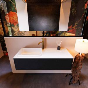 Mondiaz ERIN 120cm badmeubelset onderkast kleur Urban met 1 lade Wastafel RIDGE links 1 kraangat kleur Linen ERIN12287