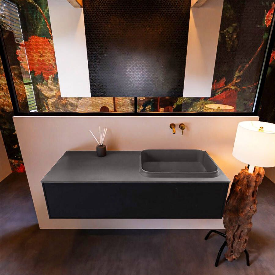 Mondiaz ERIN 120cm badmeubelset onderkast kleur Urban met 1 lade Wastafel RIDGE rechts zonder kraangaten kleur Urban ERIN10789