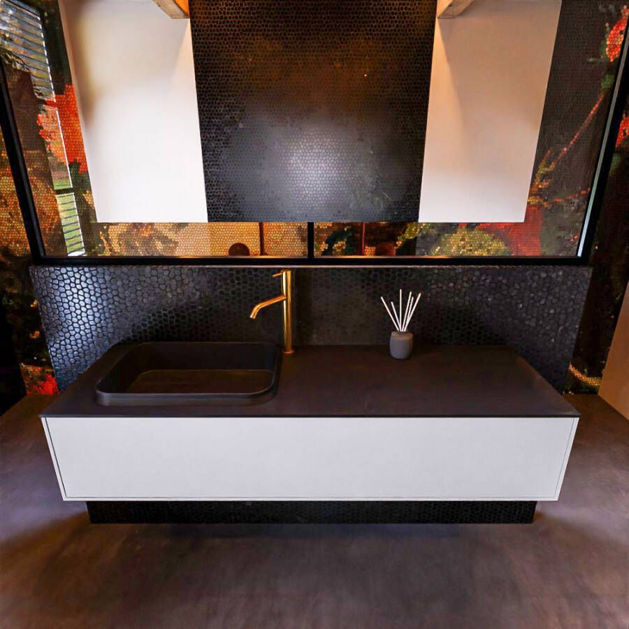 Mondiaz ERIN 150cm badmeubelset onderkast kleur Cale met 1 lade Wastafel RIDGE links 1 kraangat kleur Urban ERIN10968