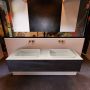 Mondiaz ERIN 150cm badmeubelset onderkast kleur Dark brown met 1 lade Wastafel RIDGE dubbel zonder kraangaten kleur Talc ERIN10592 - Thumbnail 1