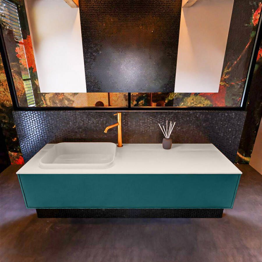 Mondiaz ERIN 150cm badmeubelset onderkast kleur Smag met 1 lade Wastafel RIDGE links 1 kraangat kleur Linen ERIN12702