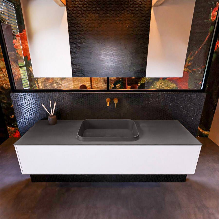 Mondiaz ERIN 150cm badmeubelset onderkast kleur Talc met 1 lade Wastafel RIDGE midden zonder kraangaten kleur Talc ERIN10011
