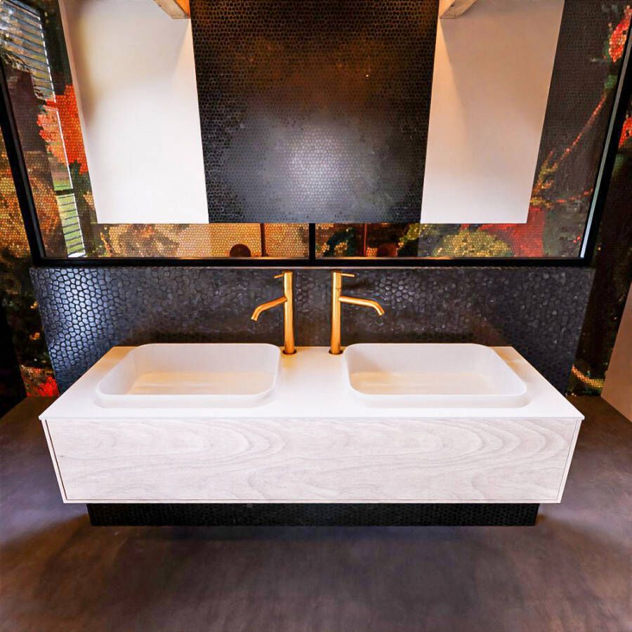 Mondiaz Badkamermeubelset Erin 150 cm met 1 Lade met RIDGE Wastafel Dubbel Urban met 2 kraangaten Greeploos Mat Underlayment