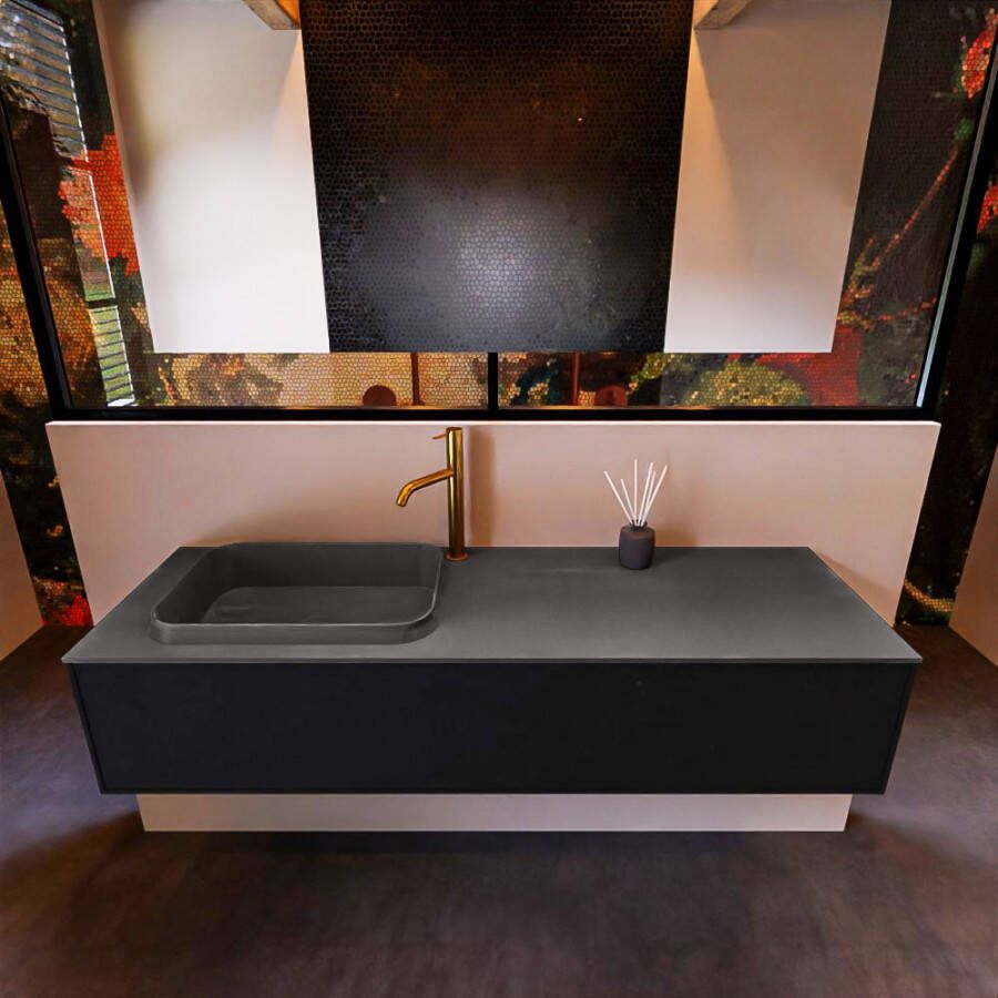 Mondiaz Badkamermeubelset Erin 150 cm met 1 Lade met RIDGE Wastafel Links Talc met 1 kraangat Greeploos Mat Urban