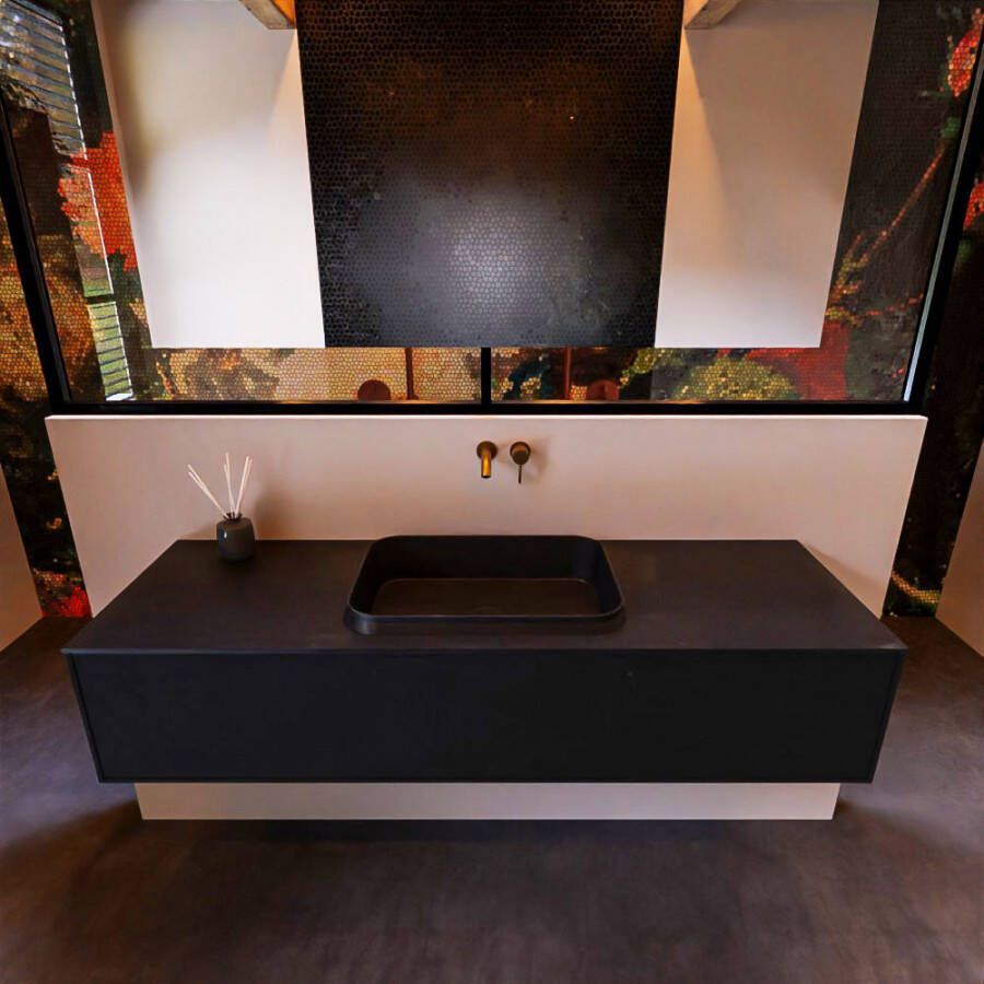 Mondiaz ERIN 150cm badmeubelset onderkast kleur Urban met 1 lade Wastafel RIDGE midden zonder kraangaten kleur Talc ERIN10045