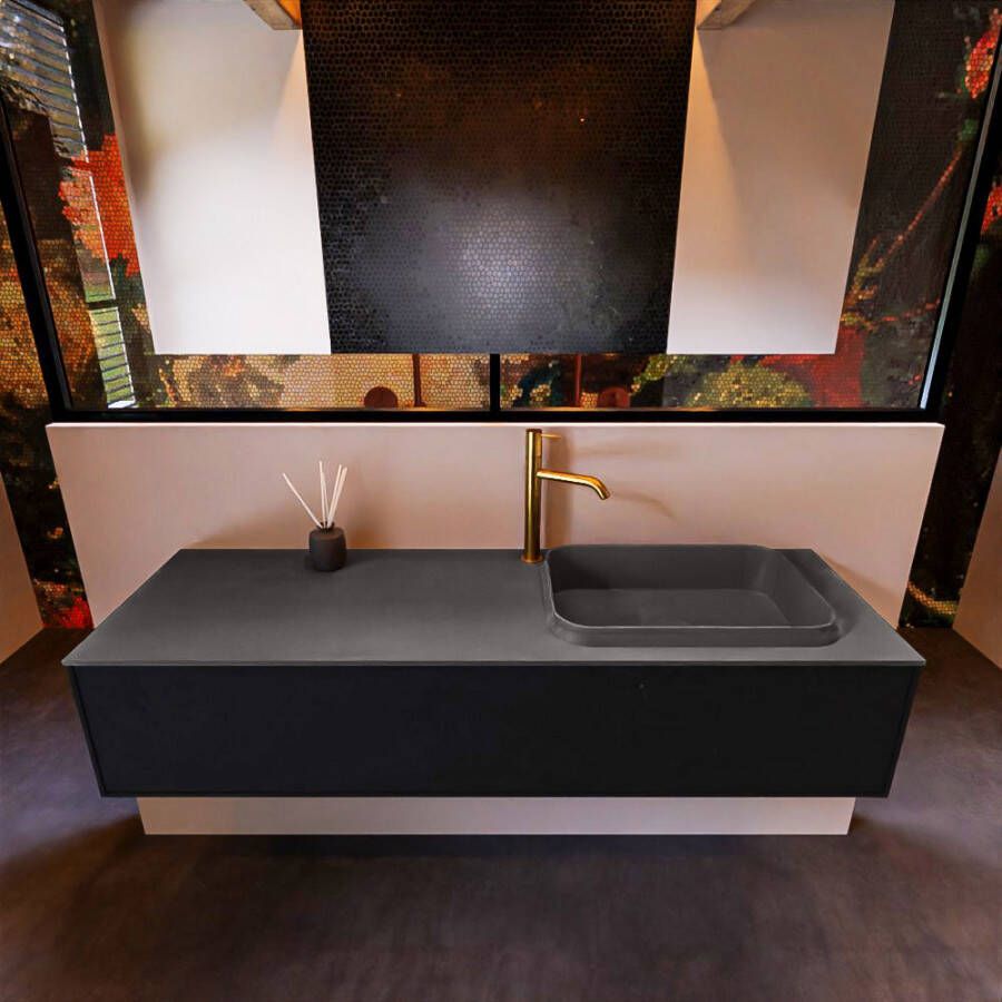 Mondiaz ERIN 150cm badmeubelset onderkast kleur Urban met 1 lade Wastafel RIDGE rechts 1 kraangat kleur Linen ERIN12295