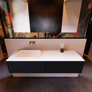 Mondiaz ERIN 150cm badmeubelset onderkast kleur Urban met 2 lades Wastafel RIDGE links zonder kraangaten kleur Dark grey ERIN11553