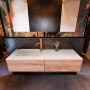 Mondiaz ERIN 150cm badmeubelset onderkast kleur Washed oak met 2 lades Wastafel RIDGE links 1 kraangat kleur Talc ERIN10706 - Thumbnail 1