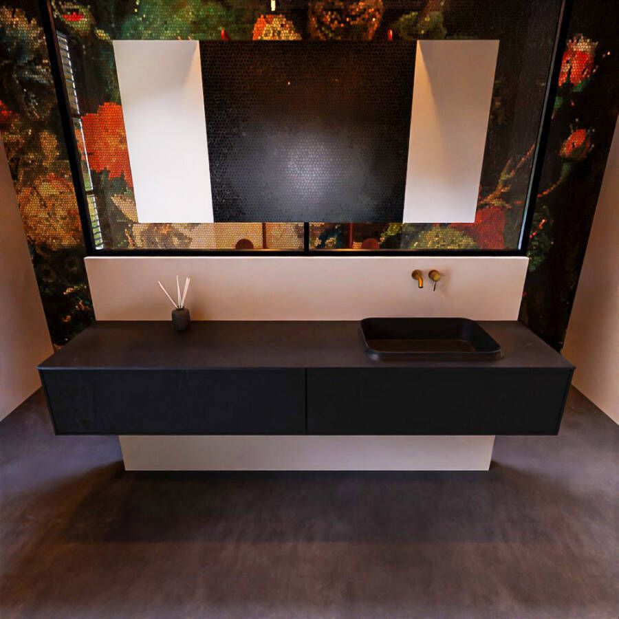 Mondiaz ERIN 200cm badmeubelset onderkast kleur Urban met 2 lades Wastafel RIDGE rechts zonder kraangaten kleur Linen ERIN12308
