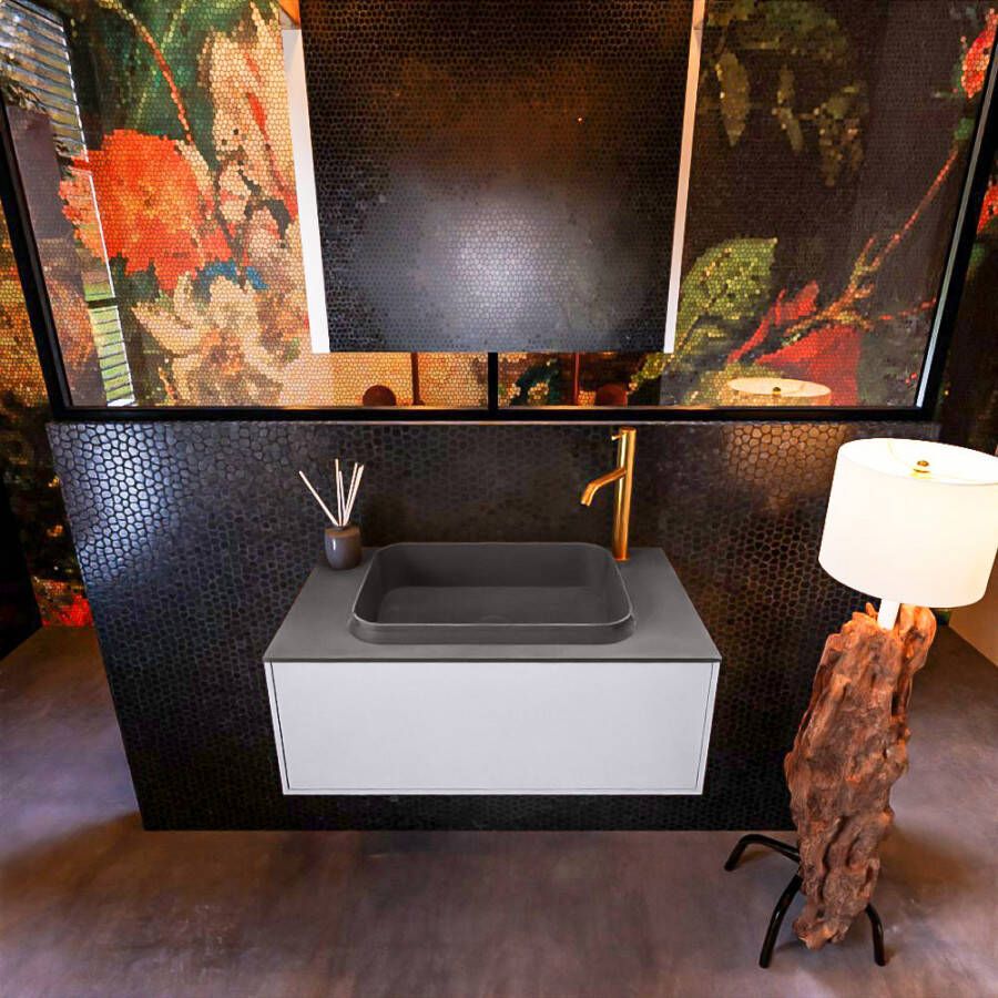 Mondiaz ERIN 80cm badmeubelset onderkast kleur Cale met 1 lade Wastafel RIDGE midden 1 kraangat kleur Dark grey ERIN11702