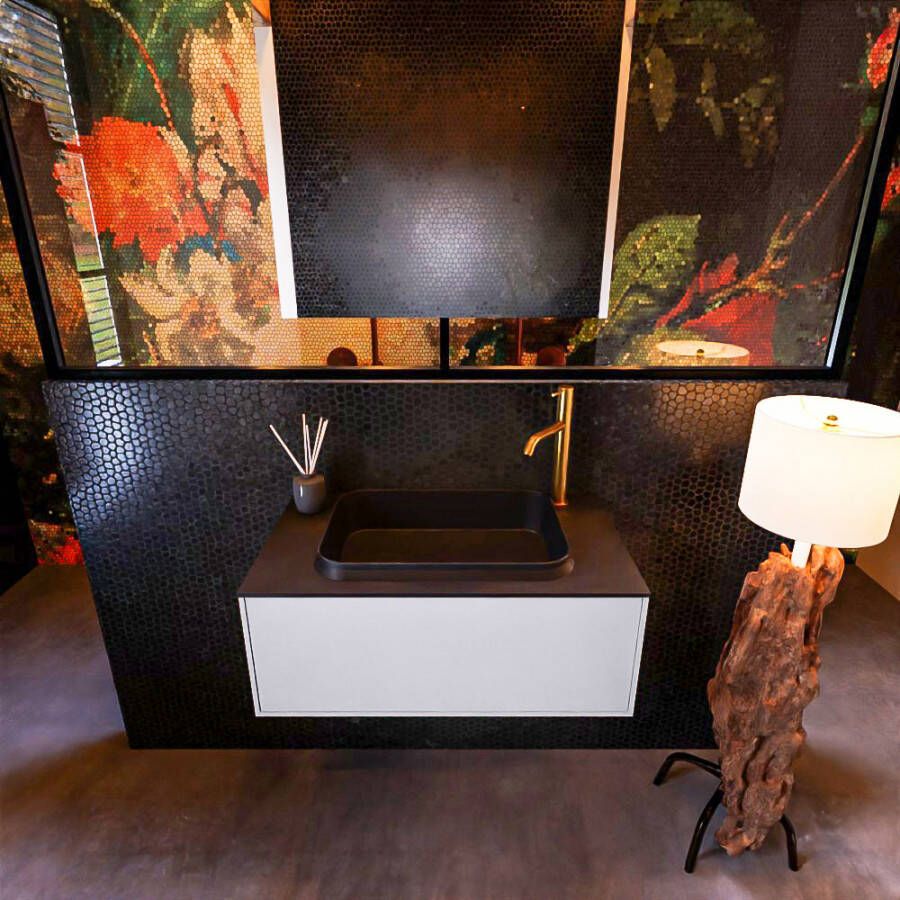 Mondiaz ERIN 80cm badmeubelset onderkast kleur Cale met 1 lade Wastafel RIDGE midden 1 kraangat kleur Urban ERIN10954