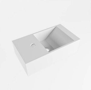 Mondiaz TYNE Fonteinset 40x23x12cm wasbak rechts 1 kraangat solid surface Talc mat M20112