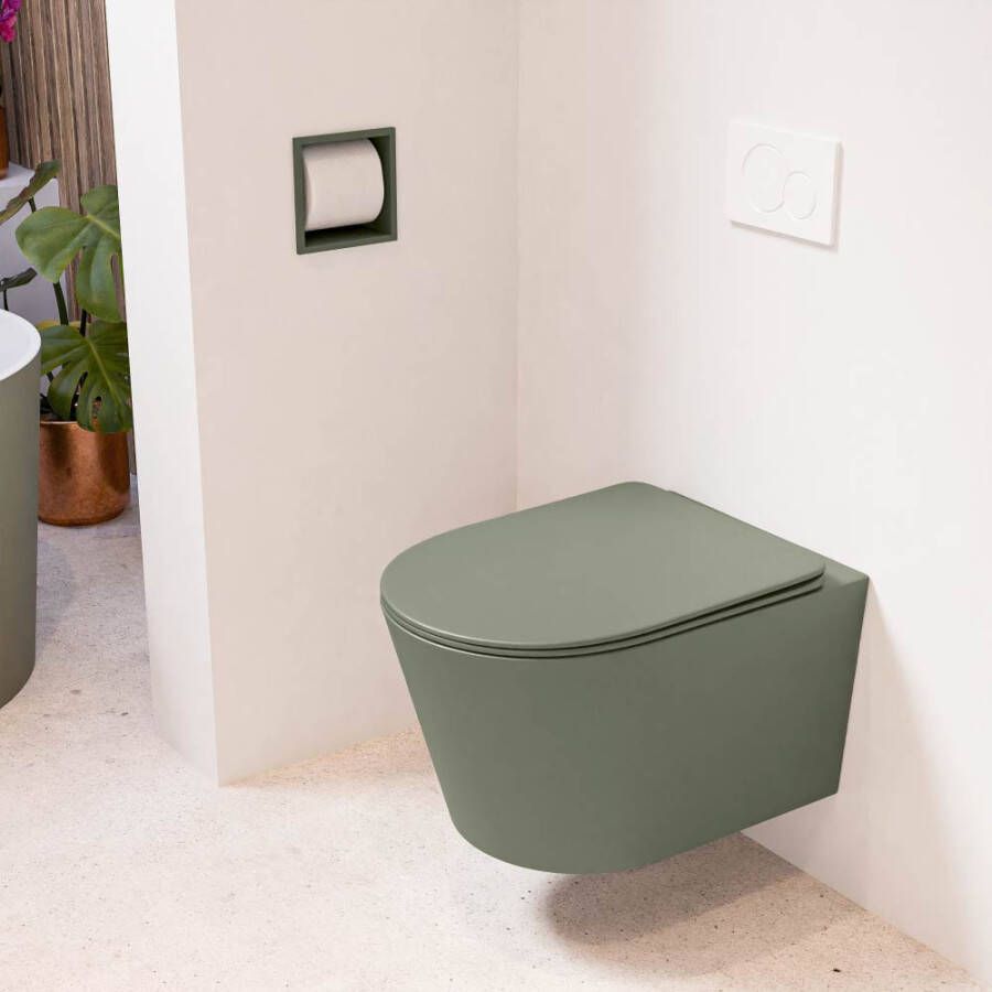 Mondiaz LAVIE hangend toilet single fire rimless diepspoel Army Toiletzitting met quick-release & softclose Army